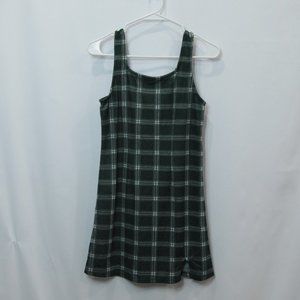 SO Green / White Girls Size 10/12 Plaid Mini Shift Dress